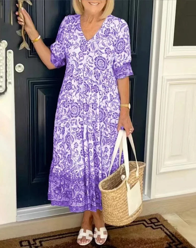 Aude - Robe élégante à fleurs avec décolleté en V