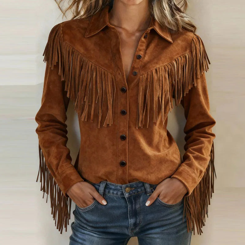 Faylarisse - Blouse Bohème Suédée à Franges