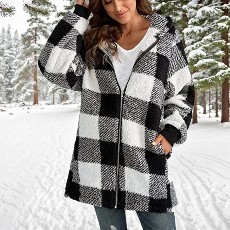 Geneve - Manteau Oversize Plaid à Capuche