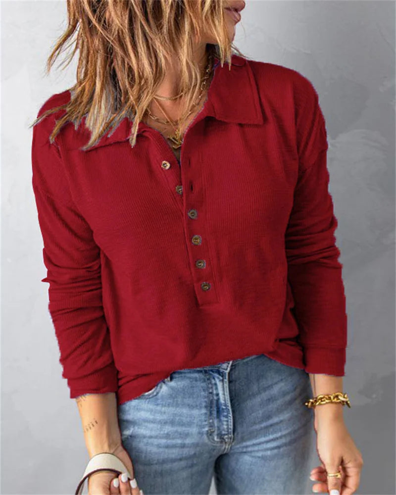 Marlène - Chemise confortable en coton à col en V pour femmes
