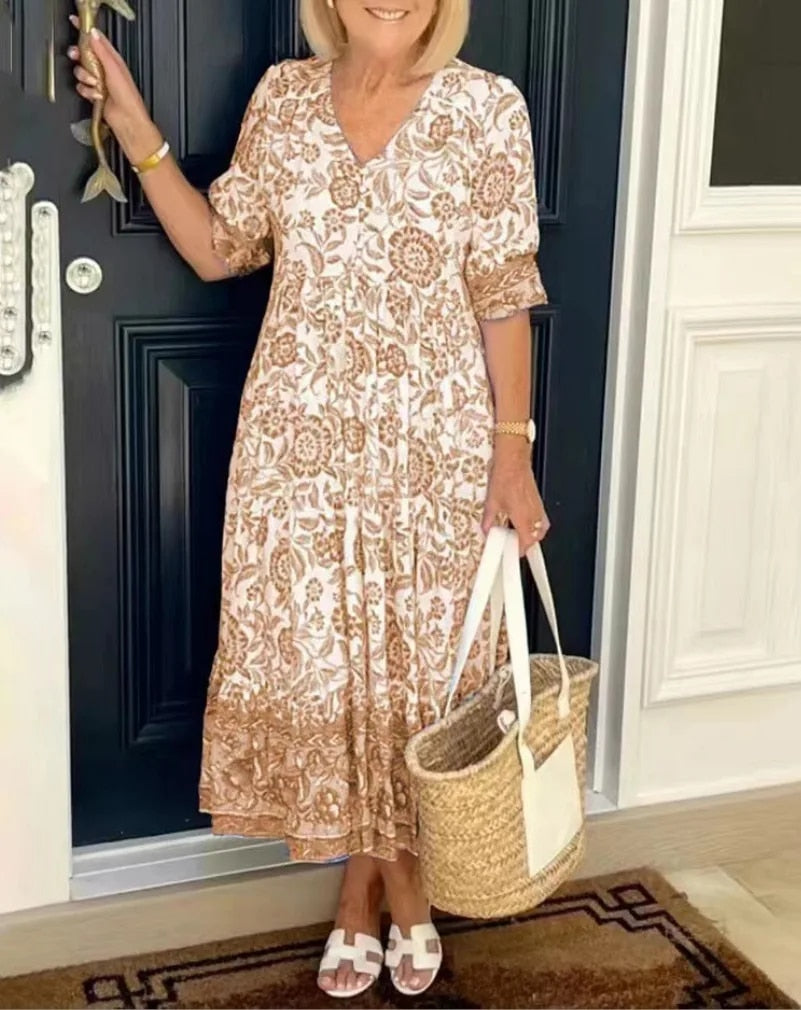 Aude - Robe élégante à fleurs avec décolleté en V