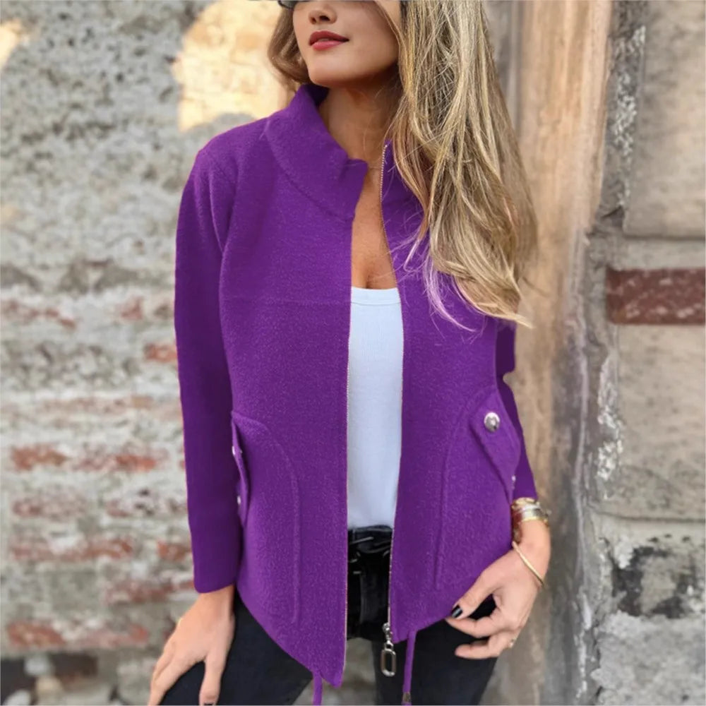 Alveria - Veste d’hiver pour femme à col haut et poches stylées