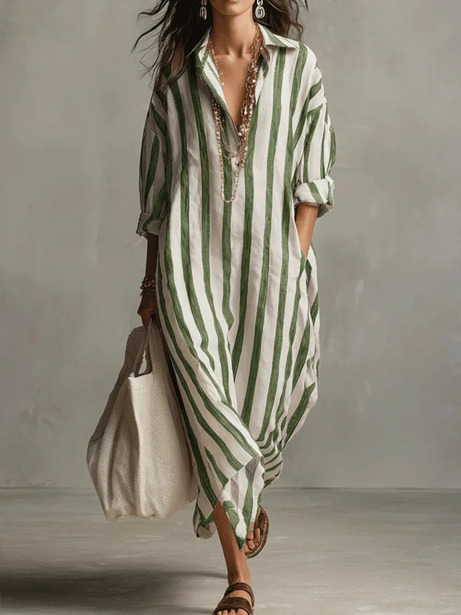 Pryxae - Robe Femme Longue Rayée Fluide Coupe Ample Style Décontracté Été