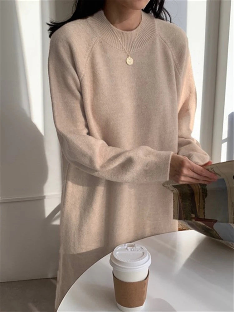 Calixte - Robe longue tricotée décontractée à col rond pour femme