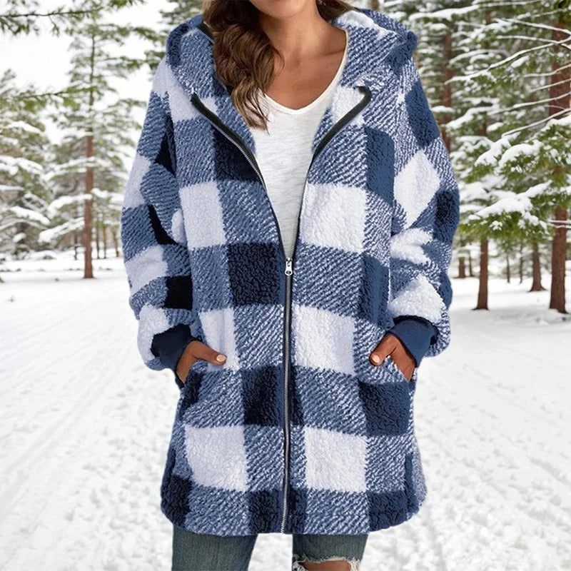 Geneve - Manteau Oversize Plaid à Capuche