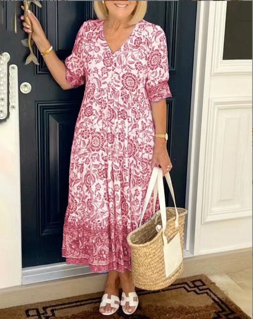 Aude - Robe élégante à fleurs avec décolleté en V