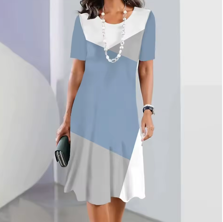 Dalia - Robe Plissée Femme avec Blocs de Couleurs
