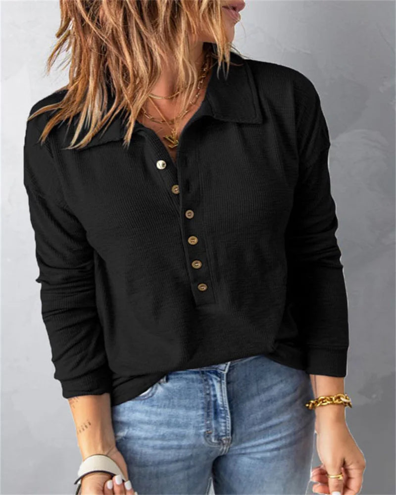 Marlène - Chemise confortable en coton à col en V pour femmes