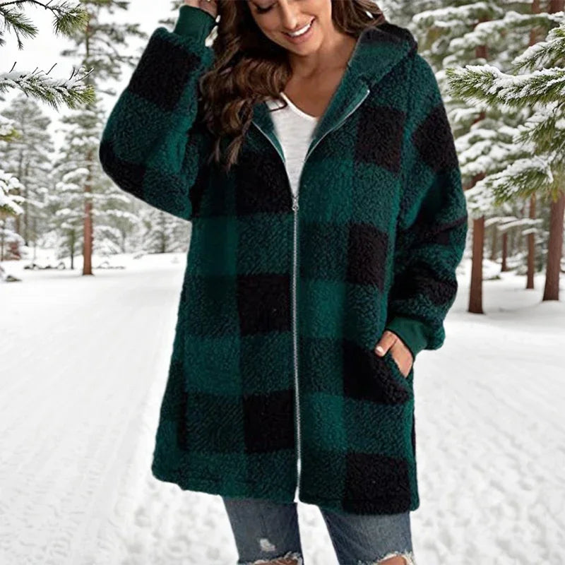 Geneve - Manteau Oversize Plaid à Capuche