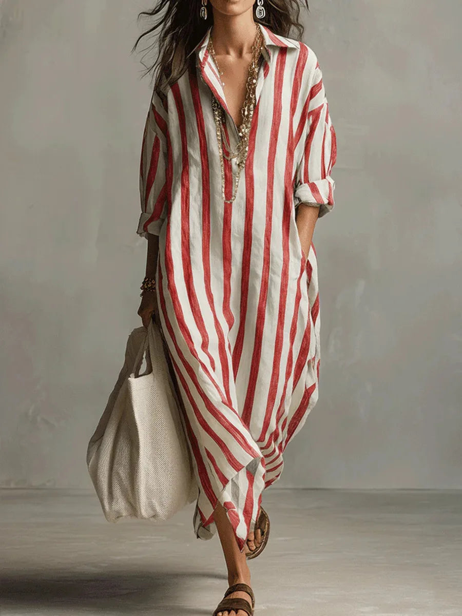 Pryxae - Robe Femme Longue Rayée Fluide Coupe Ample Style Décontracté Été
