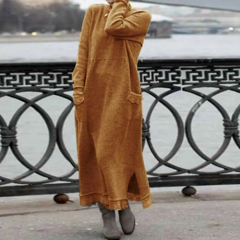 Delphine - Robe longue en velours décontractée et chaude