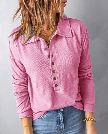 Marlène - Chemise confortable en coton à col en V pour femmes