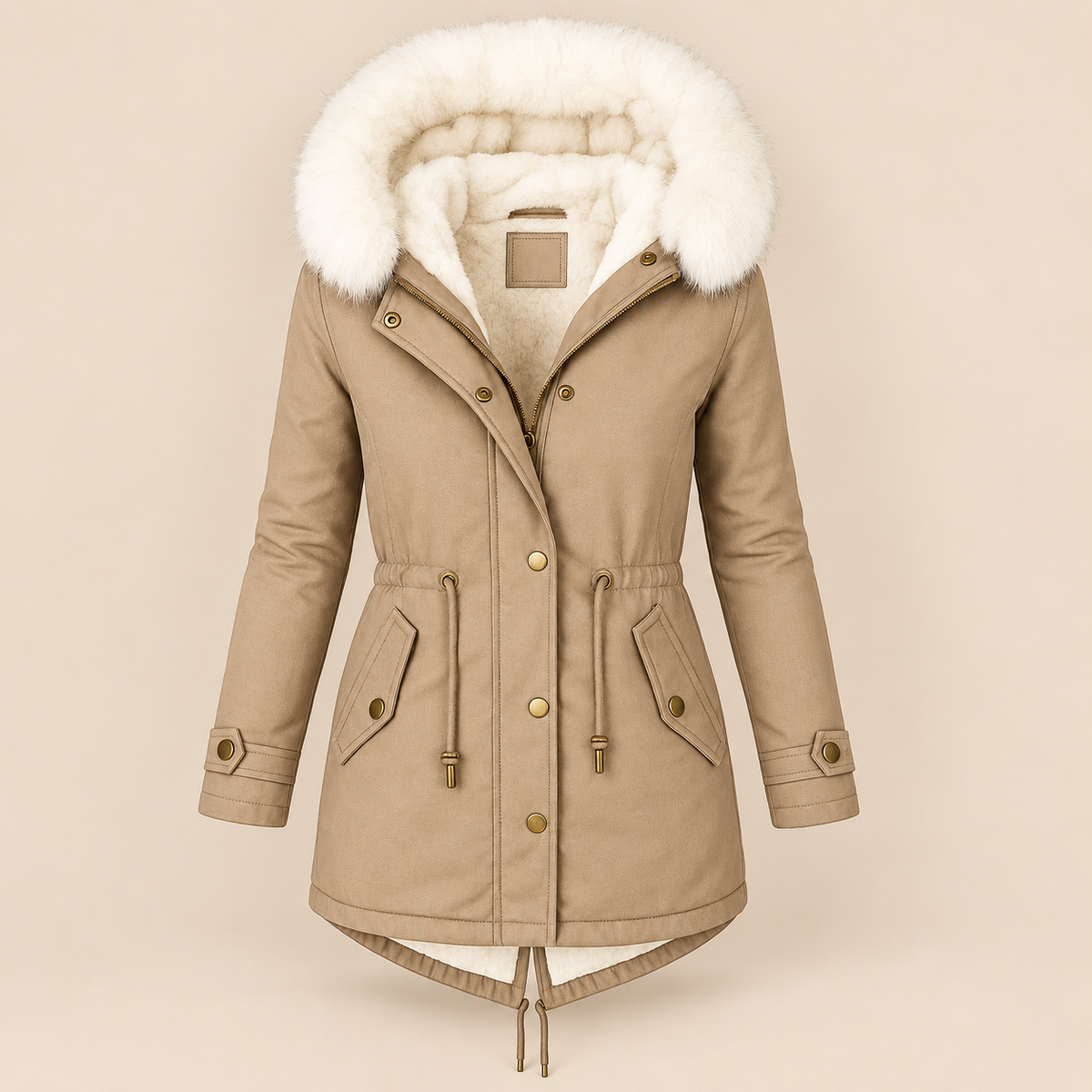 Charline - Women's long hooded parka with adjustable waist