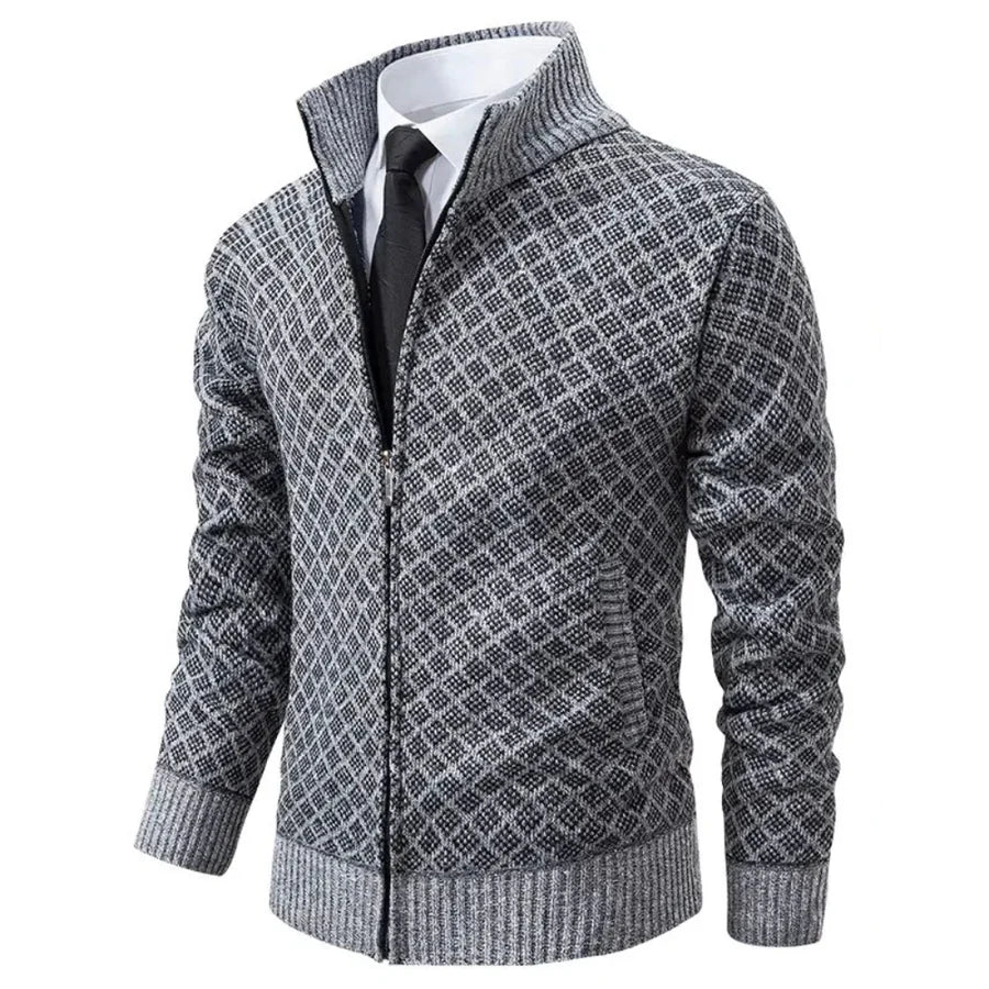 Fabian - Cardigan homme zippé col montant tricot jacquard coupe moderne