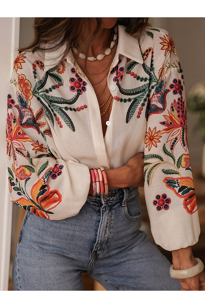 Fabienne - Chemise Fleurie Brodée – Un Soupçon de Méditerranée dans Chaque Détail