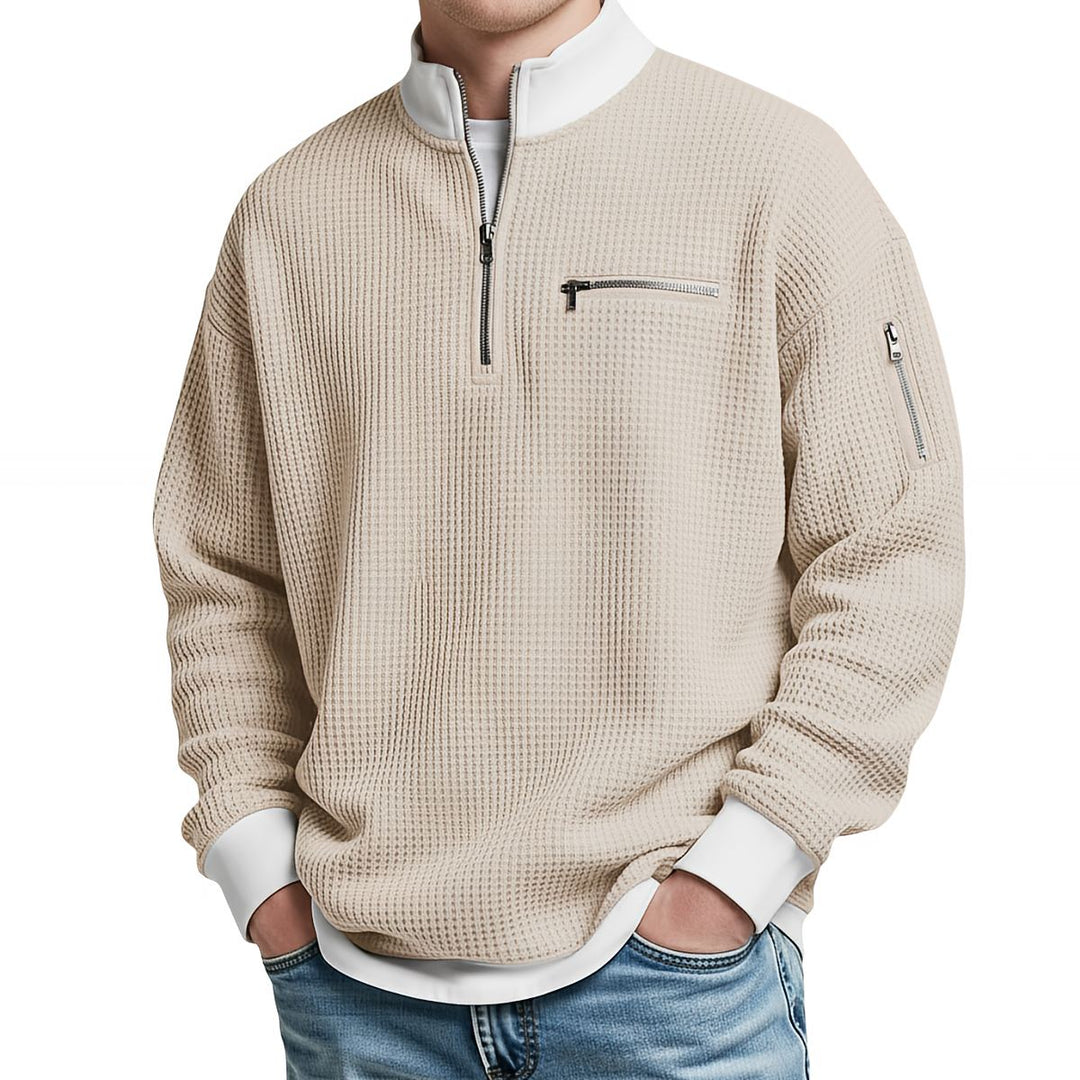 Edwin - Pull homme demi-zip en maille texturée