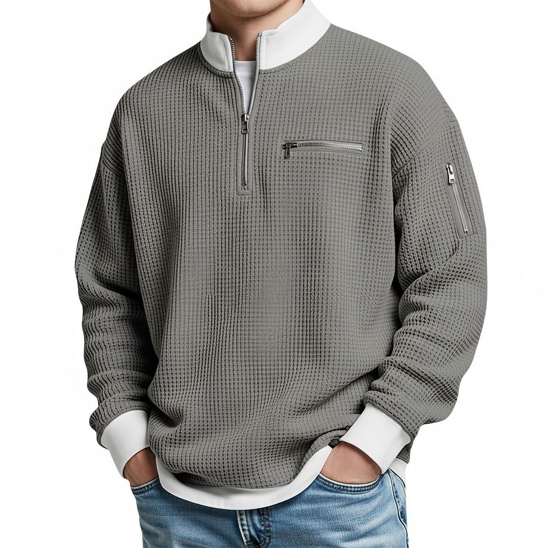 Edwin - Pull homme demi-zip en maille texturée