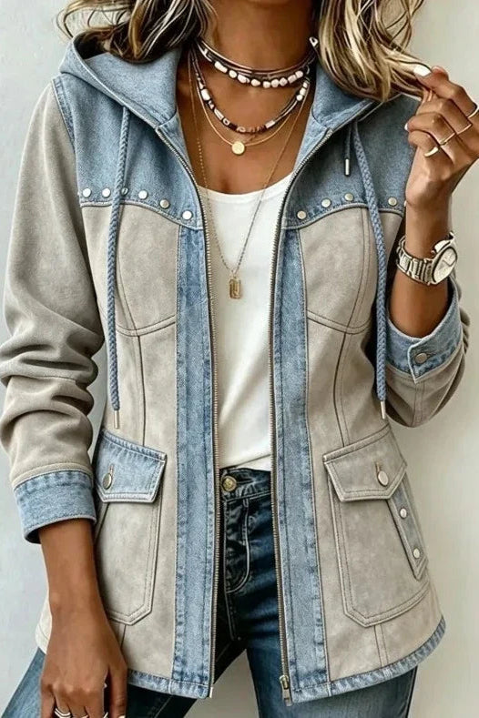 Koosje - Veste à Capuche Femme Bicolore avec Fermeture Éclair et Poches