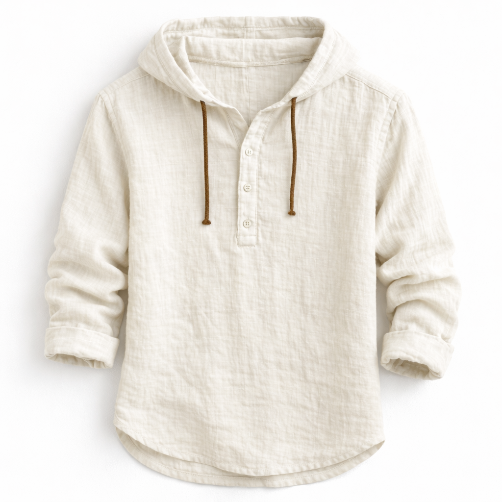 Casper - Chemise Femme Lin Capuche Boutonnée Coupe Ample Style Décontracté