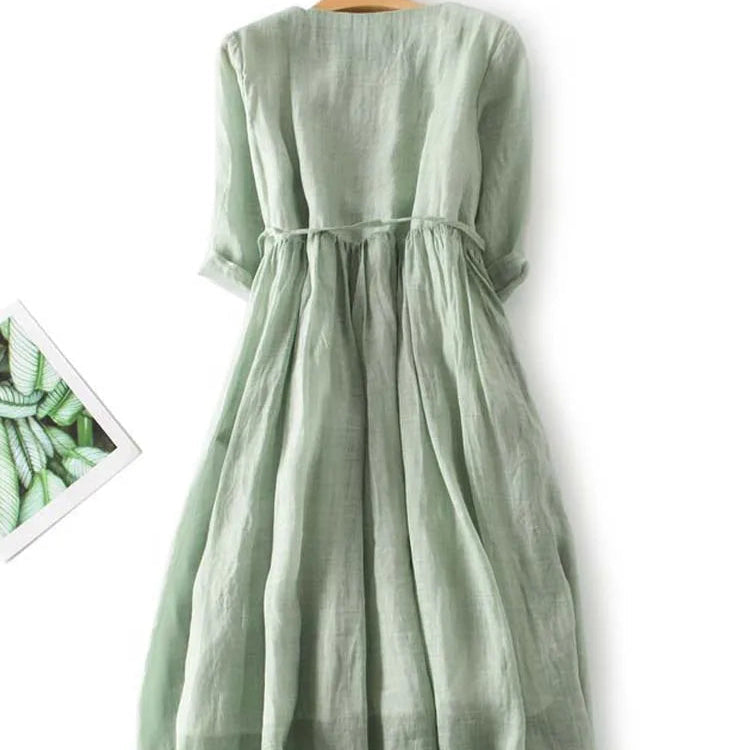 Tyrella - Robe Femme Maxi en Lin Ample et Fluide Style Décontracté Élégant