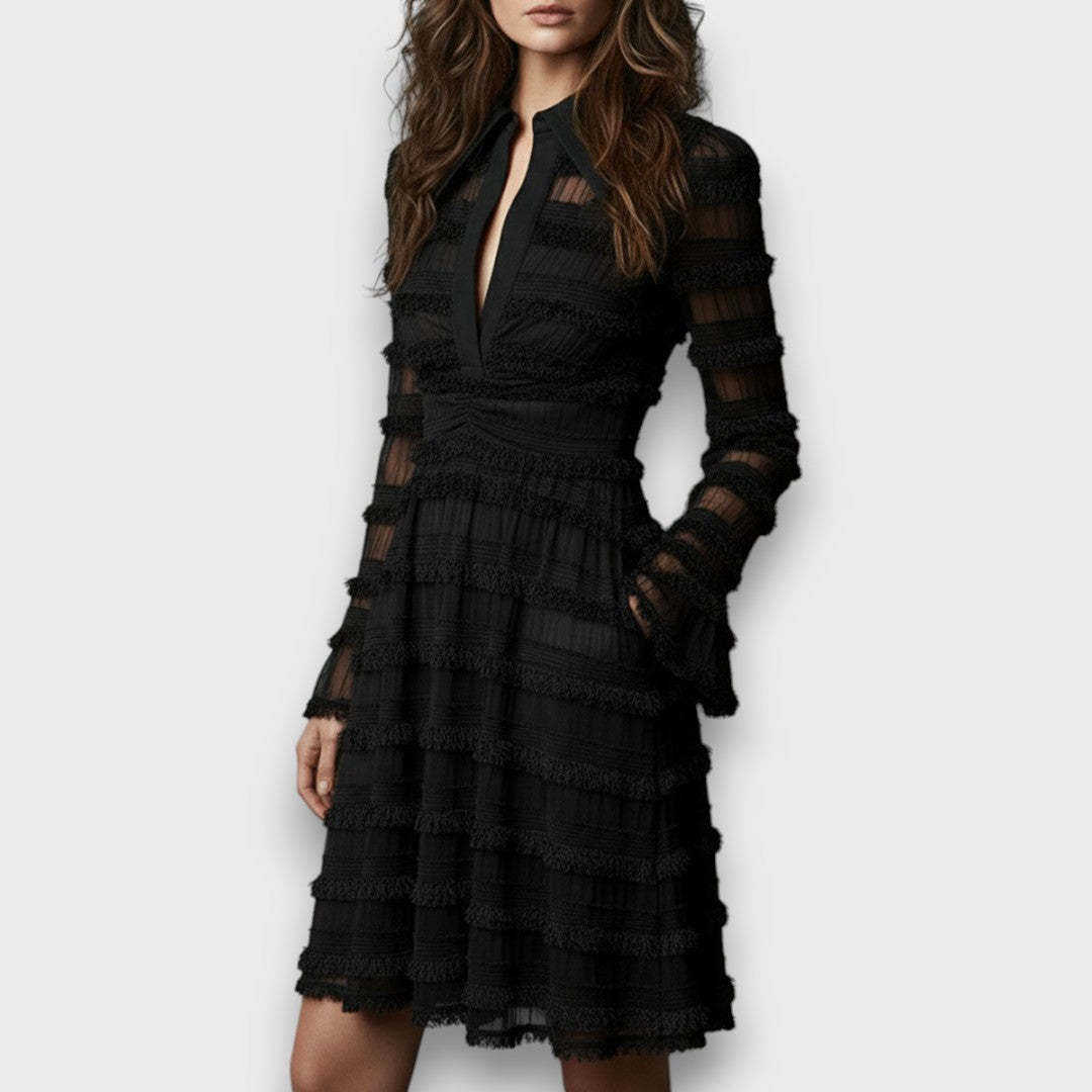 Hyacinthe - Robe Midi Élégante à Franges Transparentes