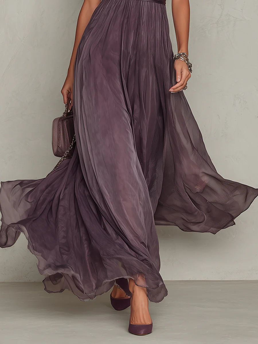 Lunvra - Robe Femme Longue Fluide Élégante Style Rétro Pour Soirée