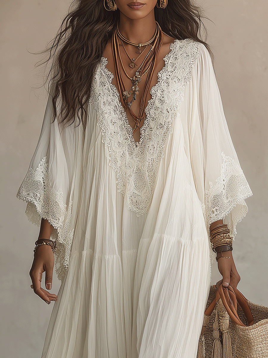 Juul - Robe maxi femme bohème fluide avec dentelle raffinée