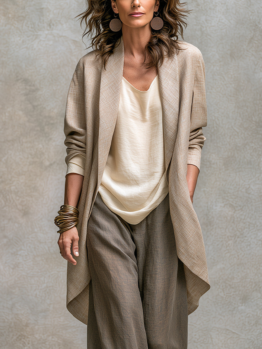 Mavelle - Ensemble femme trois pièces beige-gris avec pantalon large