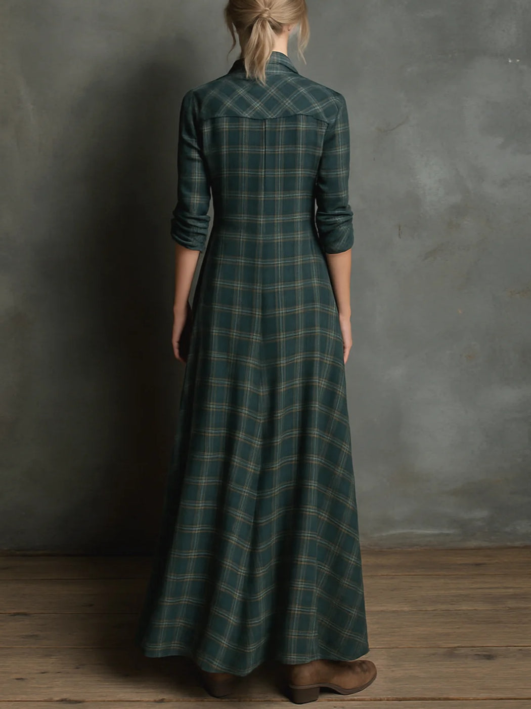 Dorrit - Robe chemise longue femme à carreaux boutonnée