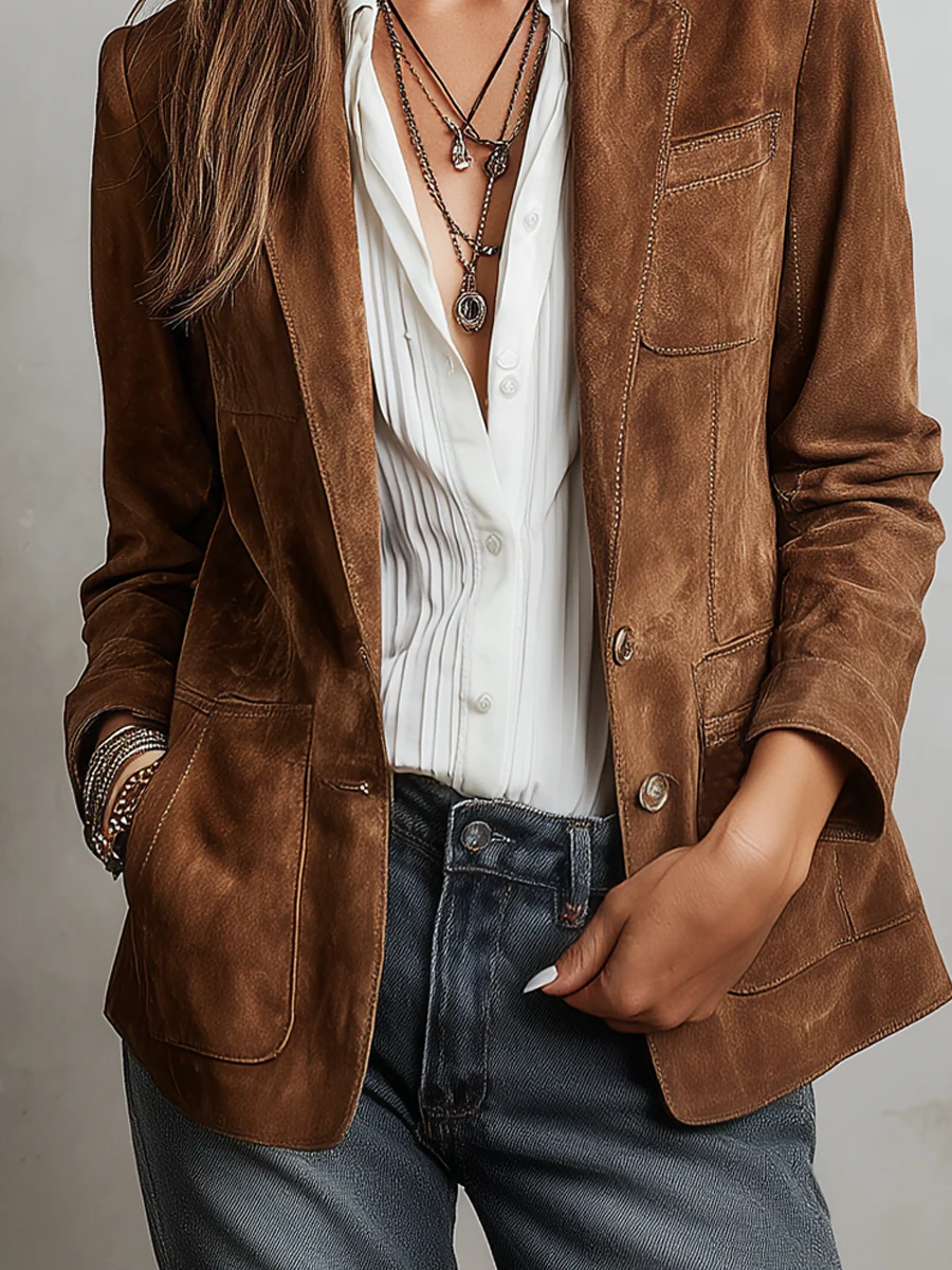 Silke - Blazer femme vintage à boutons et poches