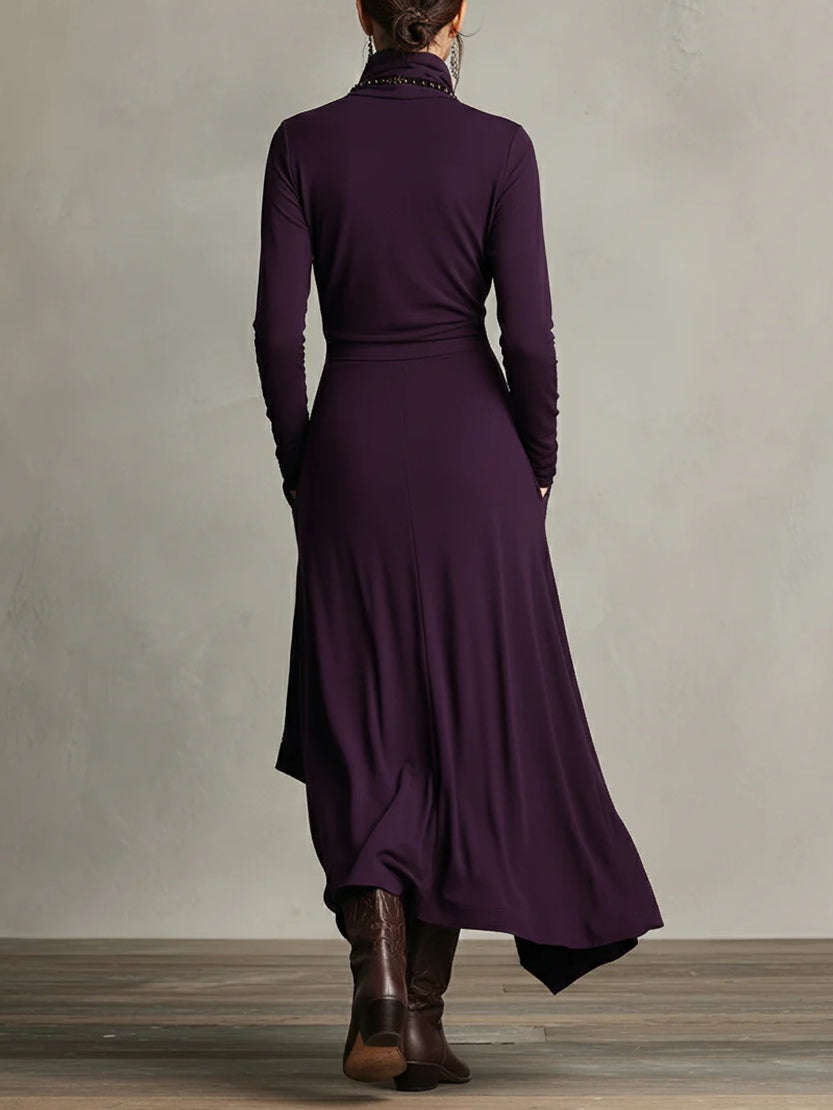 Odélie - Robe longue femme drapée à col roulé asymétrique