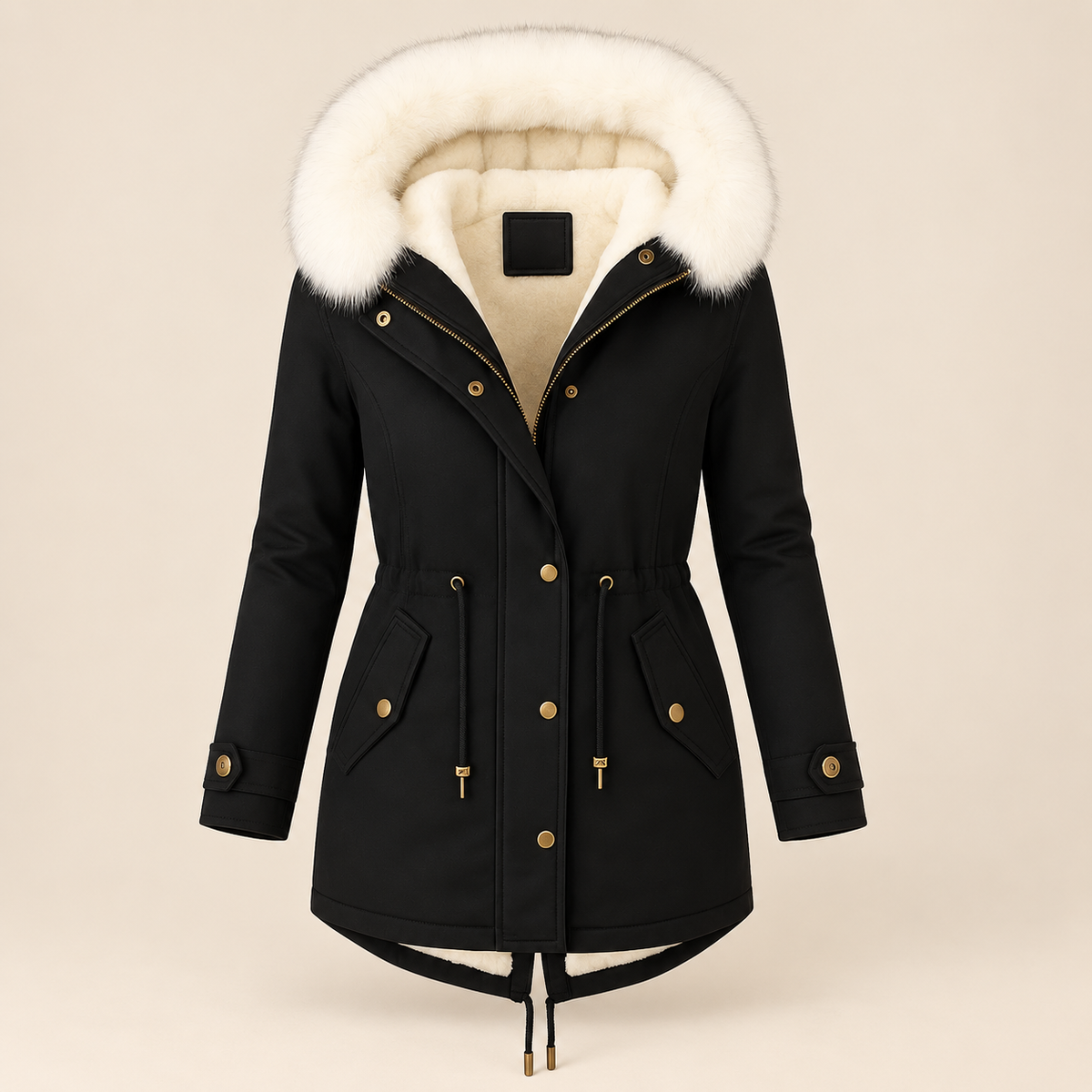 Charline - Women's long hooded parka with adjustable waist