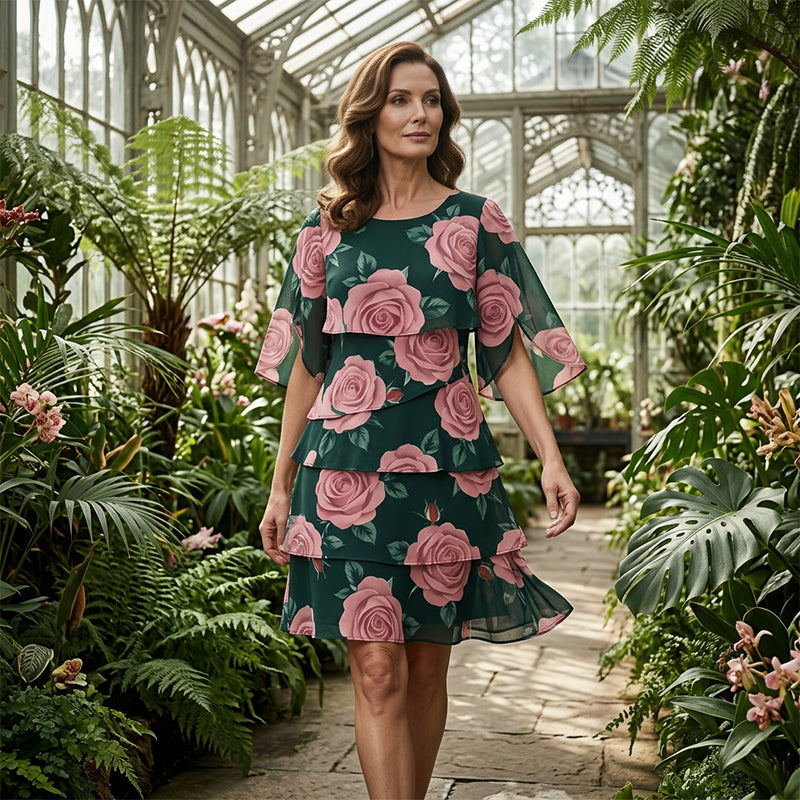 Qyvelle - Robe Femme Imprimé Floral Coupe Ample Manches Fluides Style Élégant