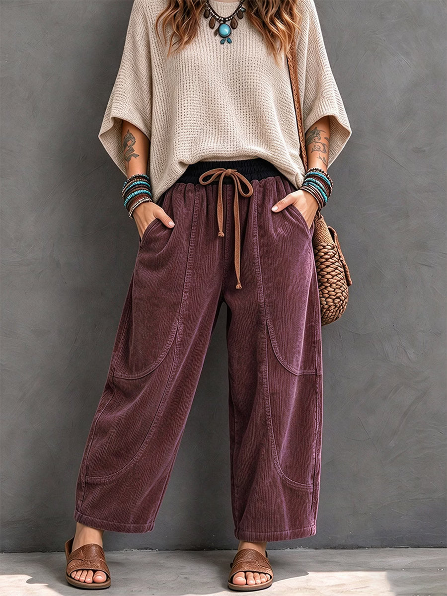 Sientje - Women's corduroy harem pants with elastic waist