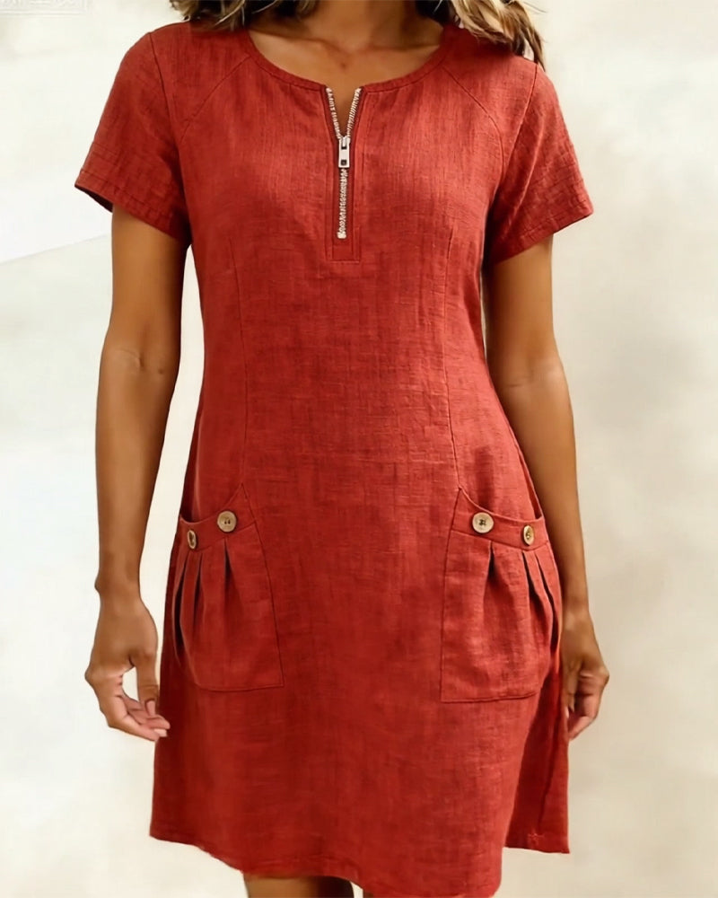 Alythessa - Robe courte femme unie élégante avec poches confortables