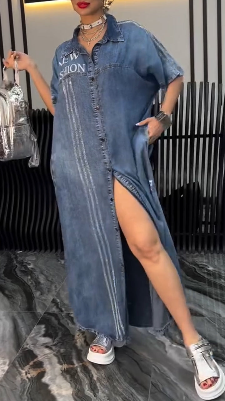 Fiora - Robe en denim Tencel pour femme avec revers