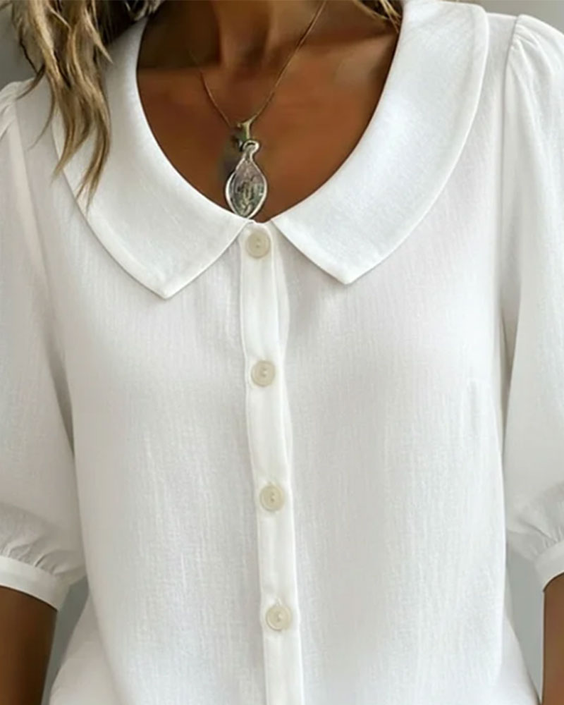 Neslora - Chemise femme coton col Peter Pan manches mi-longues élégantes