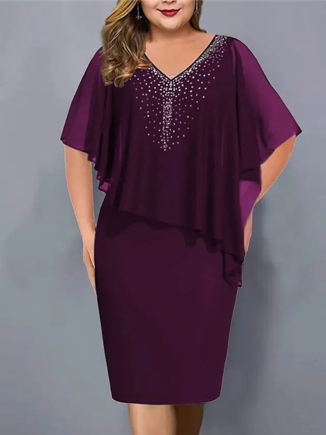 Lorenne - Robe cape femme avec strass et superposition en mousseline