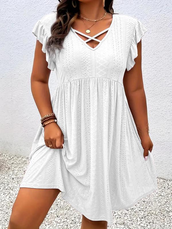 Elinorae - Robe femme grise avec décolleté découpé et manches volantées