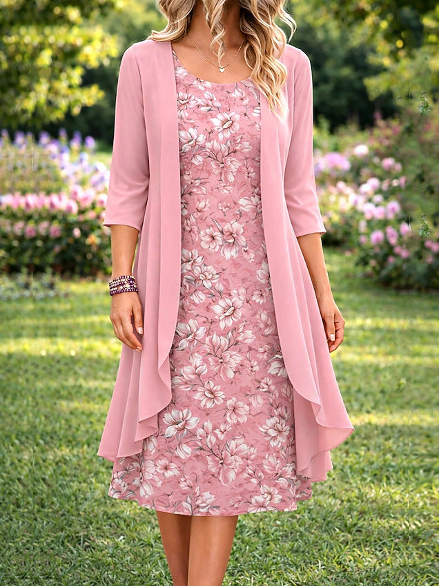 Ilynessa - Ensemble femme robe en chiffon avec cardigan léger