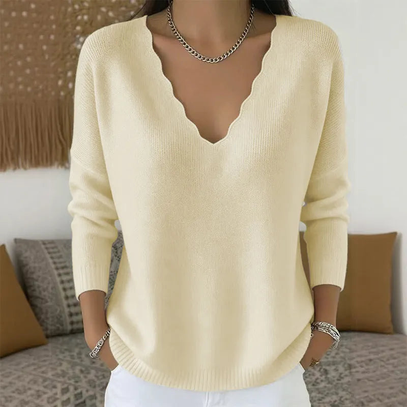 Gwen - Pull femme en maille avec col V
