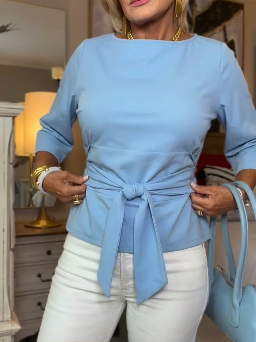 Lethira - Top Femme Coton Coupe Ample avec Nœud Ajustable
