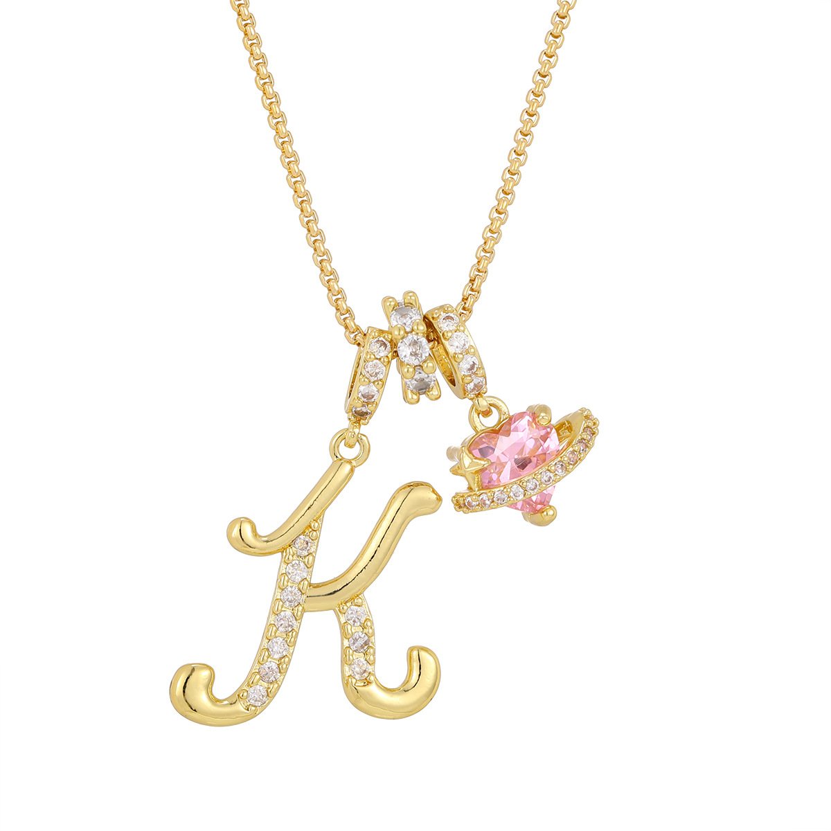 Carmelle - Collier Initiale Avec Cœur Rose Brillant