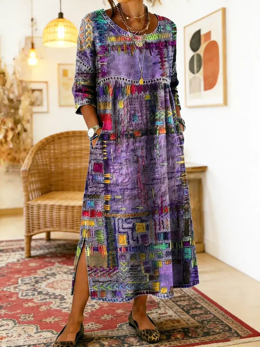 Lunethra - Robe Denim Patchwork Ethnique Femme