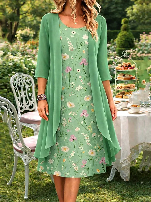 Ilynessa - Ensemble femme robe en chiffon avec cardigan léger