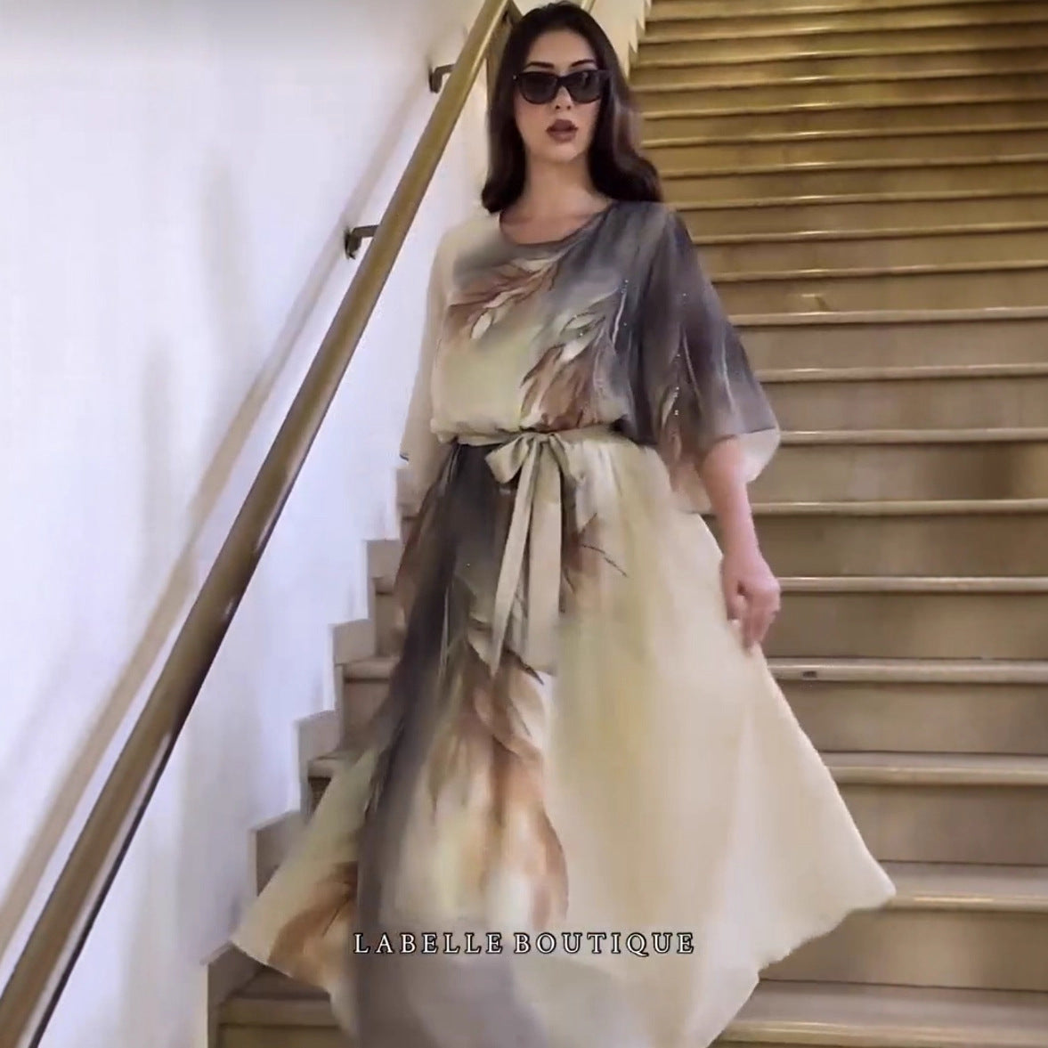 Orythessa - Robe maxi fluide en chiffon élégant imprimé vert