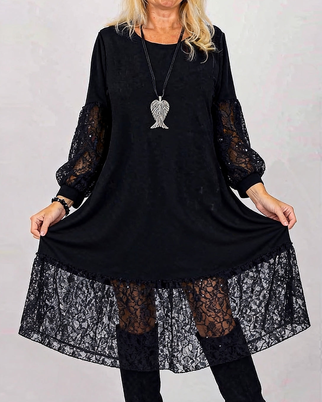 Marisellea - Robe Élégante Patchwork Dentelle