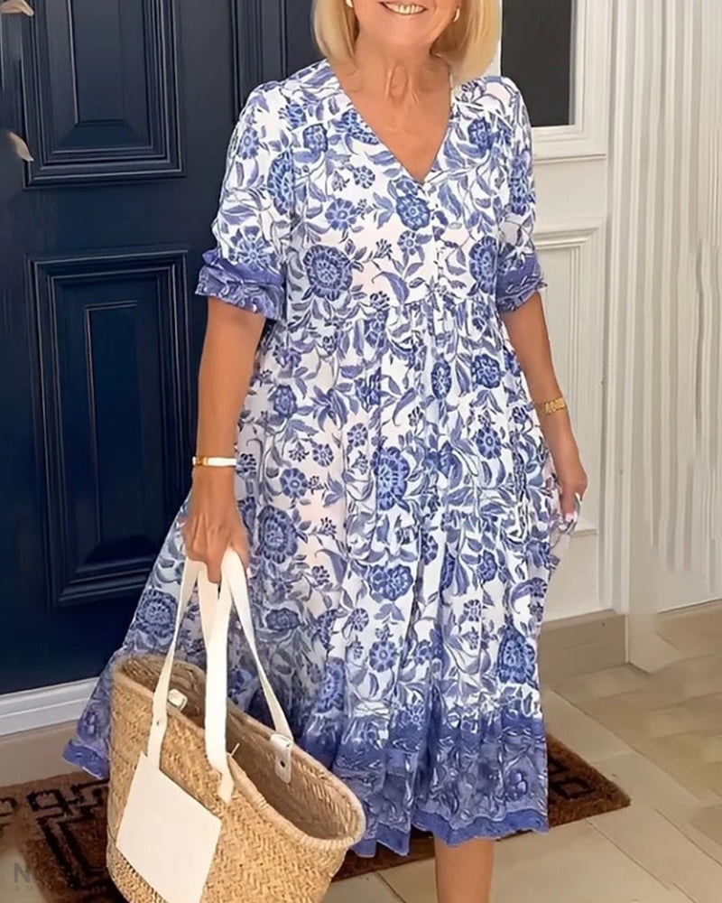 Aude - Robe élégante à fleurs avec décolleté en V