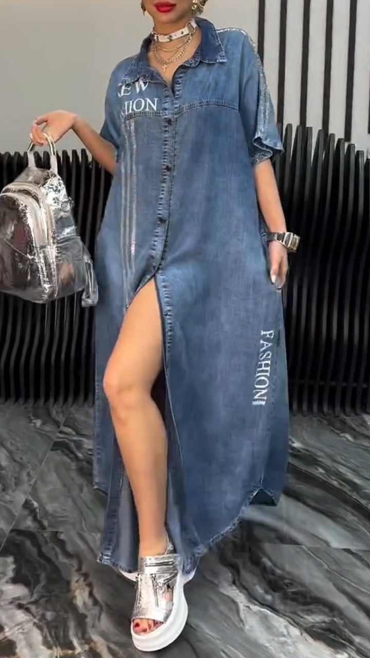 Fiora - Robe en denim Tencel pour femme avec revers