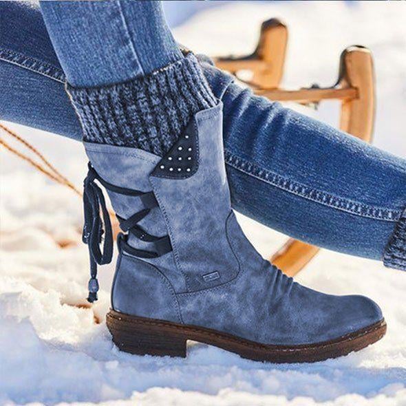 Ovelina - Bottines chaudes à lacets pour femmes pour l’hiver